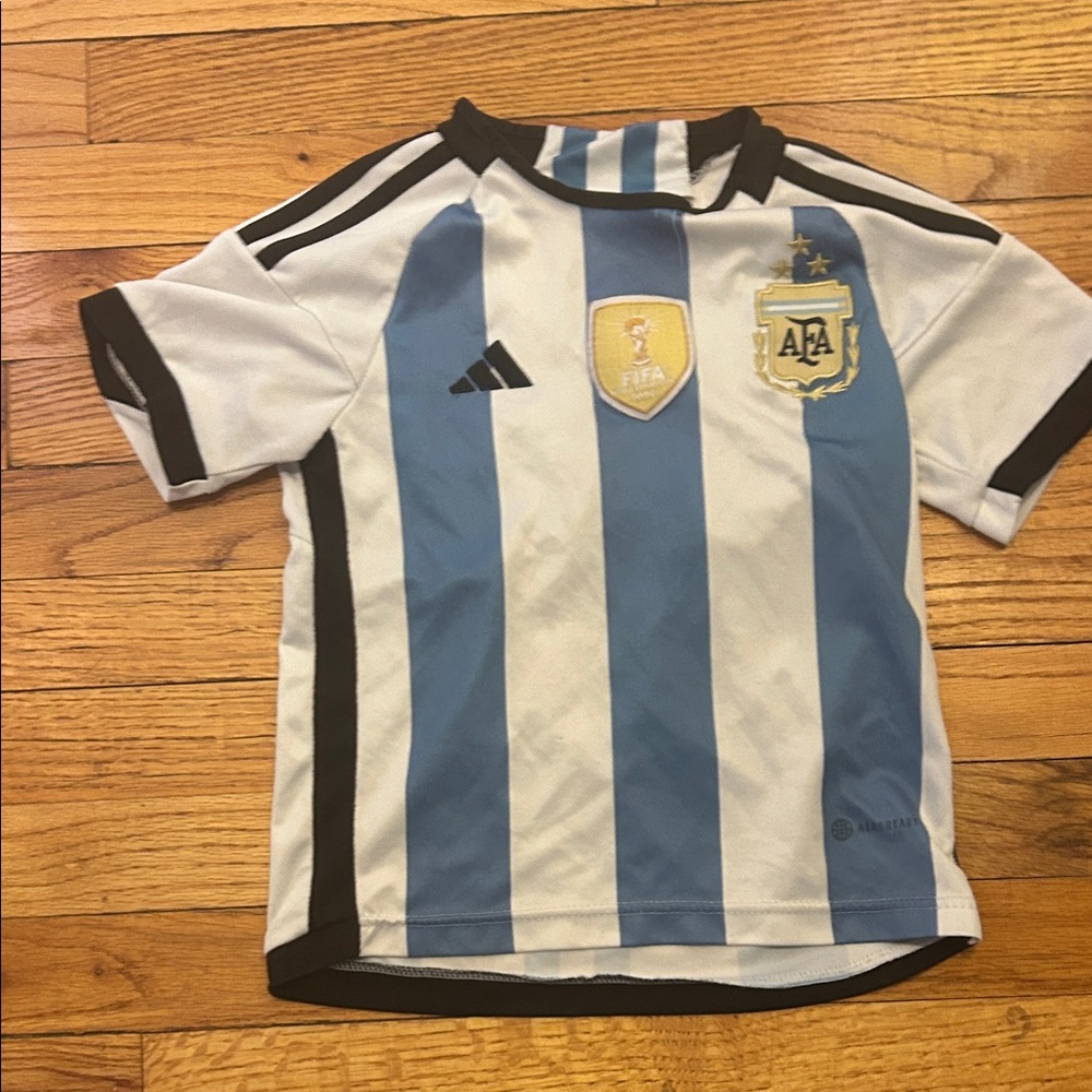 Kids Striped Messi Adidas Argentine World cup Jersey - Blue and White